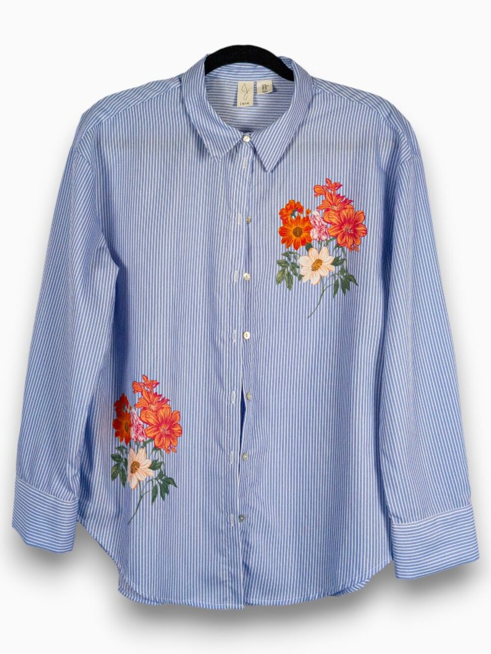 Joie Floral Decoration Striped Button Down Shirt Size M